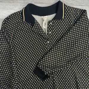 Vintage Gold Black Patted Collared Half  Sleeve Top Plus Size 3X